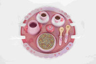 Игрушки малыша времени розового чая деревянные с МДФ картины цветка блюда ручки